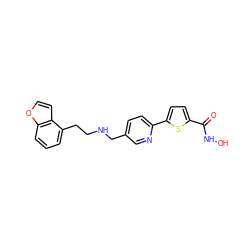 O=C(NO)c1ccc(-c2ccc(CNCCc3cccc4occc34)cn2)s1 ZINC000040575809