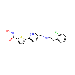 O=C(NO)c1ccc(-c2ccc(CNCCc3ccccc3Cl)cn2)s1 ZINC000040767296