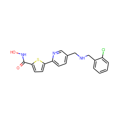 O=C(NO)c1ccc(-c2ccc(CNCc3ccccc3Cl)cn2)s1 ZINC000040766921