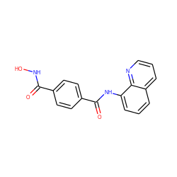 O=C(NO)c1ccc(C(=O)Nc2cccc3cccnc23)cc1 ZINC001772613297