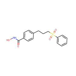 O=C(NO)c1ccc(CCCS(=O)(=O)c2ccccc2)cc1 ZINC000043022710