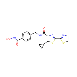 O=C(NO)c1ccc(CNC(=O)c2nc(-c3nccs3)sc2C2CC2)cc1 ZINC000147357751