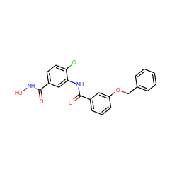 O=C(NO)c1ccc(Cl)c(NC(=O)c2cccc(OCc3ccccc3)c2)c1 ZINC000653851648