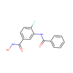 O=C(NO)c1ccc(F)c(NC(=O)c2ccccc2)c1 ZINC000653852840