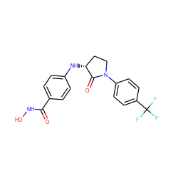 O=C(NO)c1ccc(N[C@@H]2CCN(c3ccc(C(F)(F)F)cc3)C2=O)cc1 ZINC000168961630