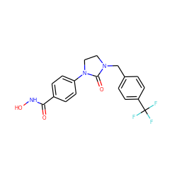 O=C(NO)c1ccc(N2CCN(Cc3ccc(C(F)(F)F)cc3)C2=O)cc1 ZINC000205704717