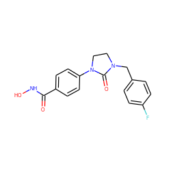 O=C(NO)c1ccc(N2CCN(Cc3ccc(F)cc3)C2=O)cc1 ZINC000205704673