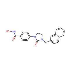 O=C(NO)c1ccc(N2CCN(Cc3ccc4ccccc4c3)C2=O)cc1 ZINC000205705880