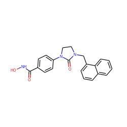 O=C(NO)c1ccc(N2CCN(Cc3cccc4ccccc34)C2=O)cc1 ZINC000205705908