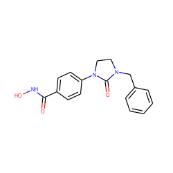 O=C(NO)c1ccc(N2CCN(Cc3ccccc3)C2=O)cc1 ZINC000205704653