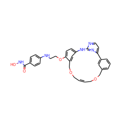 O=C(NO)c1ccc(NCCOc2ccc3cc2COC/C=C/COCc2cccc(c2)-c2ccnc(n2)N3)cc1 ZINC001772583042