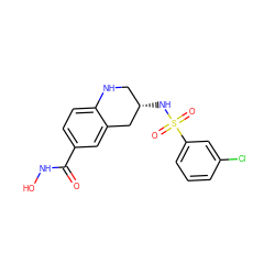 O=C(NO)c1ccc2c(c1)C[C@@H](NS(=O)(=O)c1cccc(Cl)c1)CN2 ZINC000113844240