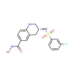 O=C(NO)c1ccc2c(c1)C[C@@H](NS(=O)(=O)c1cccc(F)c1)CN2 ZINC000113843733