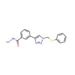 O=C(NO)c1cccc(-c2cn(CSc3ccccc3)nn2)c1 ZINC000072316041