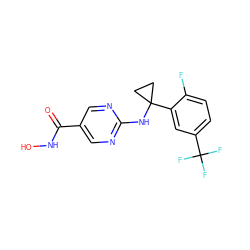 O=C(NO)c1cnc(NC2(c3cc(C(F)(F)F)ccc3F)CC2)nc1 ZINC000145971468