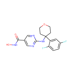 O=C(NO)c1cnc(NC2(c3cc(F)ccc3F)CCOCC2)nc1 ZINC001772582986