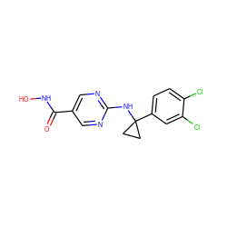 O=C(NO)c1cnc(NC2(c3ccc(Cl)c(Cl)c3)CC2)nc1 ZINC000146013690