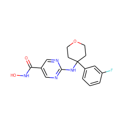 O=C(NO)c1cnc(NC2(c3cccc(F)c3)CCOCC2)nc1 ZINC000166674279