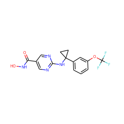 O=C(NO)c1cnc(NC2(c3cccc(OC(F)(F)F)c3)CC2)nc1 ZINC000166648773