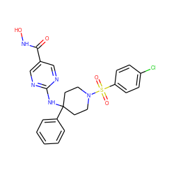 O=C(NO)c1cnc(NC2(c3ccccc3)CCN(S(=O)(=O)c3ccc(Cl)cc3)CC2)nc1 ZINC001772589179