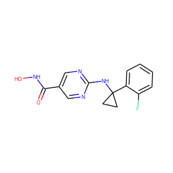 O=C(NO)c1cnc(NC2(c3ccccc3F)CC2)nc1 ZINC000166622520