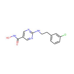 O=C(NO)c1cnc(NCCc2cccc(Cl)c2)nc1 ZINC000166715046