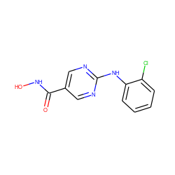 O=C(NO)c1cnc(Nc2ccccc2Cl)nc1 ZINC000166733570