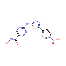 O=C(NO)c1cnc(Nc2nnc(-c3ccc([N+](=O)[O-])cc3)o2)nc1 ZINC000072126286