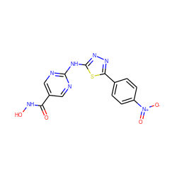 O=C(NO)c1cnc(Nc2nnc(-c3ccc([N+](=O)[O-])cc3)s2)nc1 ZINC000072126851