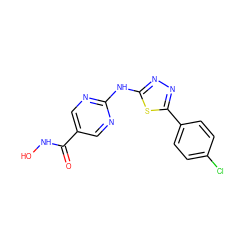 O=C(NO)c1cnc(Nc2nnc(-c3ccc(Cl)cc3)s2)nc1 ZINC000072126867