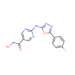 O=C(NO)c1cnc(Nc2nnc(-c3ccc(F)cc3)o2)nc1 ZINC000072126255