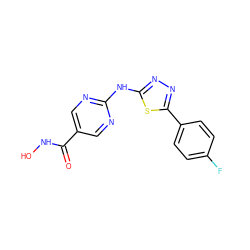 O=C(NO)c1cnc(Nc2nnc(-c3ccc(F)cc3)s2)nc1 ZINC000072126302