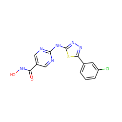 O=C(NO)c1cnc(Nc2nnc(-c3cccc(Cl)c3)s2)nc1 ZINC000072126308