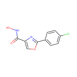 O=C(NO)c1coc(-c2ccc(Cl)cc2)n1 ZINC000653691230