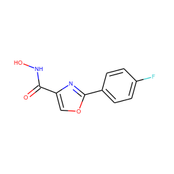 O=C(NO)c1coc(-c2ccc(F)cc2)n1 ZINC000653701684