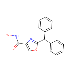 O=C(NO)c1coc(C(c2ccccc2)c2ccccc2)n1 ZINC000653703926