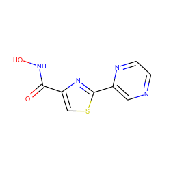 O=C(NO)c1csc(-c2cnccn2)n1 ZINC000653693943