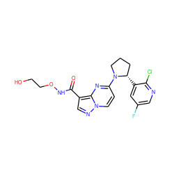 O=C(NOCCO)c1cnn2ccc(N3CCC[C@@H]3c3cc(F)cnc3Cl)nc12 ZINC000169271629