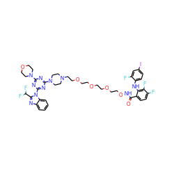 O=C(NOCCOCCOCCOCCN1CCN(c2nc(N3CCOCC3)nc(-n3c(C(F)F)nc4ccccc43)n2)CC1)c1ccc(F)c(F)c1Nc1ccc(I)cc1F ZINC000653899305