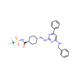 O=C(NS(=O)(=O)C(F)(F)F)[C@H]1CC[C@H](CNc2nc(NCc3ccccc3)cc(-c3ccccc3)n2)CC1 ZINC000299829393