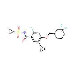 O=C(NS(=O)(=O)C1CC1)c1cc(C2CC2)c(OC[C@@H]2CCCC(F)(F)C2)cc1F ZINC000261106218