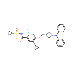 O=C(NS(=O)(=O)C1CC1)c1cc(C2CC2)c(OCC2CN(C(c3ccccc3)c3ccccc3)C2)cc1F ZINC000216269234