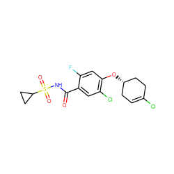 O=C(NS(=O)(=O)C1CC1)c1cc(Cl)c(O[C@H]2CC=C(Cl)CC2)cc1F ZINC000225249909