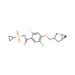 O=C(NS(=O)(=O)C1CC1)c1cc(Cl)c(OCC2C[C@@H]3C[C@H]3C2)cc1F ZINC000261181896