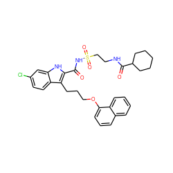 O=C(NS(=O)(=O)CCNC(=O)C1CCCCC1)c1[nH]c2cc(Cl)ccc2c1CCCOc1cccc2ccccc12 ZINC000222480405