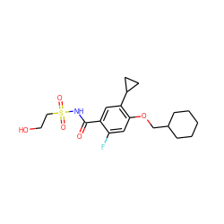 O=C(NS(=O)(=O)CCO)c1cc(C2CC2)c(OCC2CCCCC2)cc1F ZINC000216242221