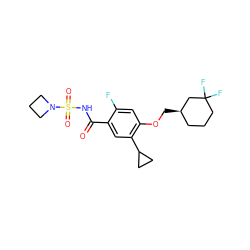 O=C(NS(=O)(=O)N1CCC1)c1cc(C2CC2)c(OC[C@@H]2CCCC(F)(F)C2)cc1F ZINC000225251321