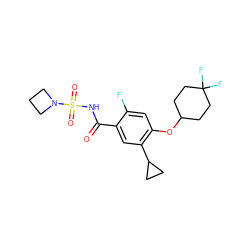 O=C(NS(=O)(=O)N1CCC1)c1cc(C2CC2)c(OC2CCC(F)(F)CC2)cc1F ZINC000216261796