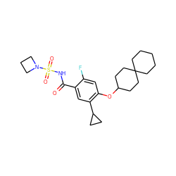 O=C(NS(=O)(=O)N1CCC1)c1cc(C2CC2)c(OC2CCC3(CCCCC3)CC2)cc1F ZINC000216260687