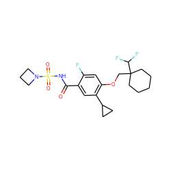 O=C(NS(=O)(=O)N1CCC1)c1cc(C2CC2)c(OCC2(C(F)F)CCCCC2)cc1F ZINC000216263591